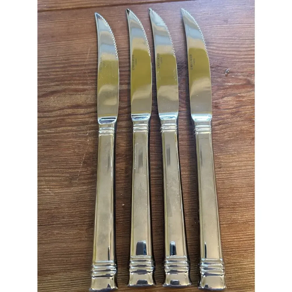 Wallace Zenith Frost‎ Glossy Steak Knife 9.5” Set of 4 heavy stainless steel EUC